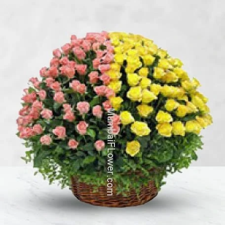 Basket of 100 Pink and Yellow Roses