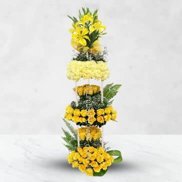 Arrangement of 15 Yellow Gladioli and 30 Yellow Carnations and 100 Yellow Roses, symbolize friendship, affection and joy, Send your best friend a bunch of these stunning blooms with a card that says, You will be my best friend forever! Please note: Photo is idea only , actual shipment may vary