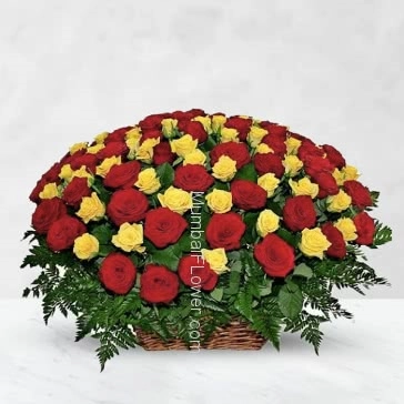 Arrangement of 70 Mixed Roses like a small garden to make the occasion colorful!       