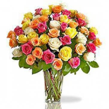 Beautiful 60 Mixed Vivid Color Roses in a Vase a wise choice to gift