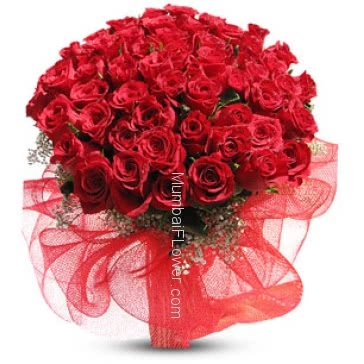 Gift Bunch of 50 Valentines Day Red Roses to your Love