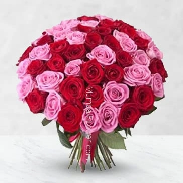 Bunch of 60 Red and Pink Roses with Paper Packing