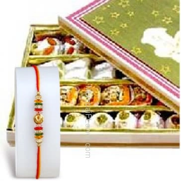 1pc Rakhi with Half Kg. Mixed Mithai. Please note : Rakhi Design / Basket / Boxes /  Container may be replaced in case of unavailability/out of stock.