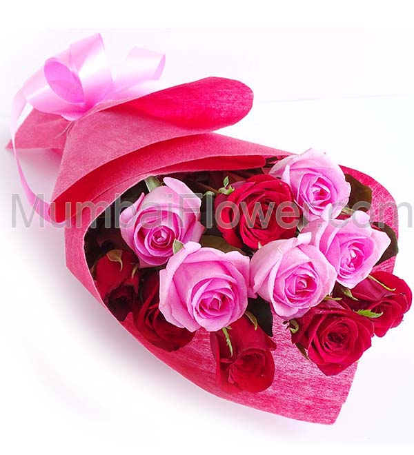 15 roses bouquet | bunch of 15 red and pink roses