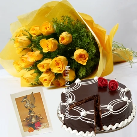 Deepawali Flowers with 1kg Eggless Cake