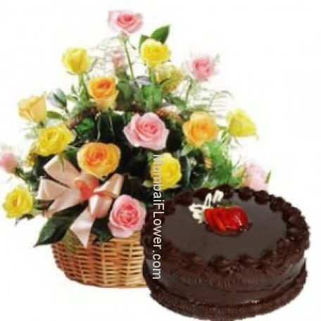 Flowers Basket with Cake
