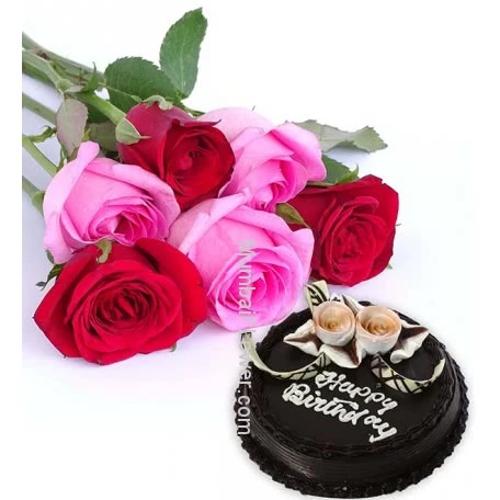 Pink Red Roses n Cake