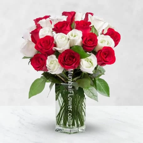 Red White Roses Vase