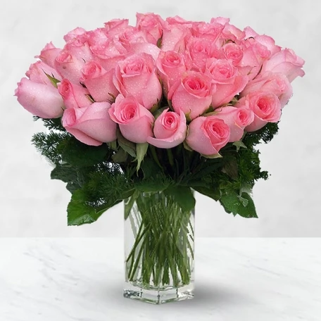 Glass Vase with 80 Pink Roses