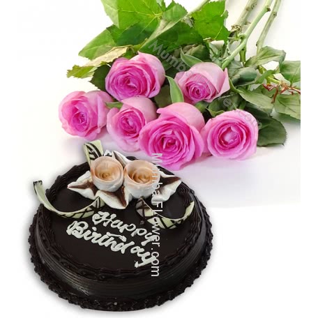 Pink Roses Cake Combo