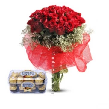 A beautiful gift for your girl friend Bunch of 40 Red Roses and Small Ferrero Rocher