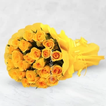 A friend is someone who gives you total freedom to be yourself. one Bunch of 20 Stems of Yellow Roses nicely decorated with Ribbons for your nearest and dearest friend.  