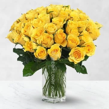 Send some of these golden beauties to a sick friend and watch the recipient perk right up! They are also perfect for new mothers, someone newly engaged or as a colorful thank you. Some gorgeous yellow roses to consider sending are the lightly fragrant and deep yellow Gold Strike, For very special friends.Glass Vase with 60 stems of  Yellow Roses.