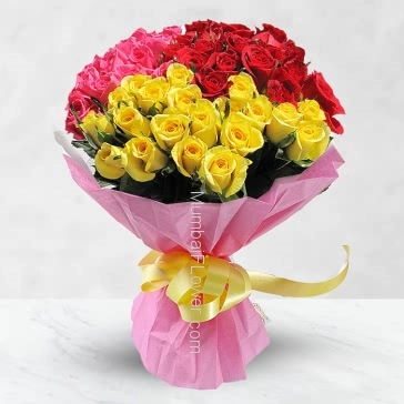 A Beautiful gift for any occasion  combination of red and yellow pink ... roses conveys gaiety and happiness and symbolizes unity. Bunch of 60 Stems of Mixed Roses Best way to Send your feelings.