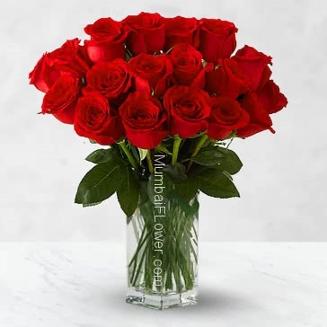 Valentine Red Roses known as a symbol of romantic love. The red rose is synonymous with passion and romance. For this reason, the red rose is often called the lovers rose. Bunch of 30 Red Roses in a Vase.