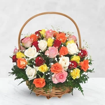Rose bouquets have always been synonymous with romance and beauty. Basket of 30 Mixed Roses for your loved ones nicely decorated with Ribbons.