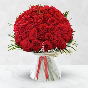 Bunch of 50 Valentines Day Red Roses to impress your loved once with nicely decorated with Ribbons.