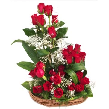 Send red and beautiful roses to your dearest one. Arrangement of 30 Red Roses nicely decorated with Greens  