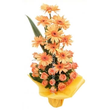 Arrangement of 12 Orange Gerberas and 15 Orange Roses are Best to say Happy Birthday!!!!!!!