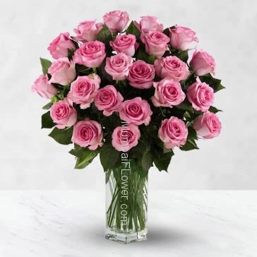 Glass Vase with 30 Pink Roses are as innocent as your love!