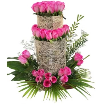 A artistic most beautiful fantastic Arrangement of 50 Pink Roses specially by designer florist.     