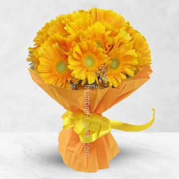 Bunch of 20 Stems of sunny yellow Gerberas are best for friendship or wish best luck or to send a friend get well soon