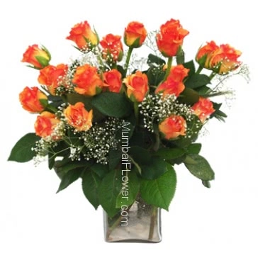 An eye-catching orange roses to send your warmest wishes to friends, family and loved ones Vase with 20 Stems of Orange Roses                