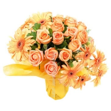 Bunch of 30 Orange Roses and 10 Orange Gerberas express happiness and energy!