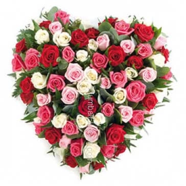 100 Mixed Red and Pink Roses in a Heart Shape for Valentines Day a gift from your heart to your love.