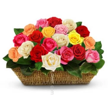Basket of 40 Mixed Roses for Valentines Day as colorful as your love to your honey.