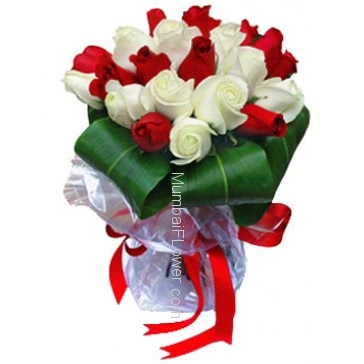 Bunch of 30 Red and White Roses for Friendship.