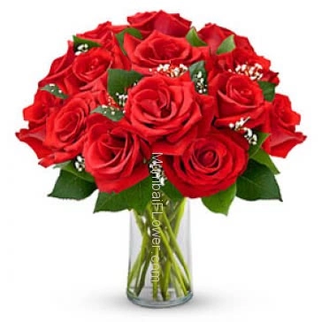 24 Valentines Day Red Roses in a Clear Glass Vase a best seller product.
