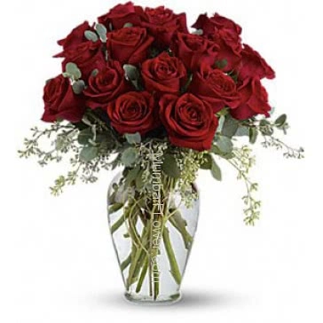 24 Valentine Red Roses in a Simple Glass Vase for your Love