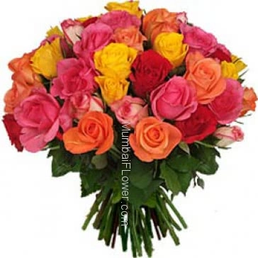 Bunch of 30 Mixed Roses for Valentines Day, a colorful gift to your Valentine.