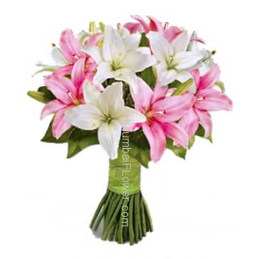 Bunch of Oriental Lilies 5 Pink and 5 White Lilies for Her