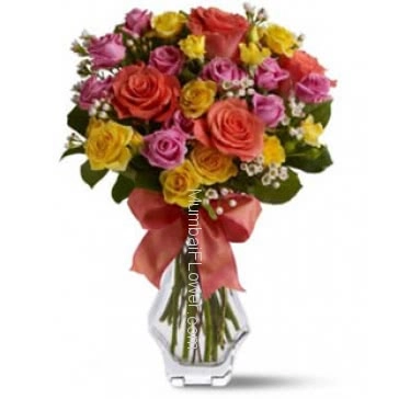 Beautiful Mixed Roses in a Simple Glass Vase for your Love. 40 Mixed Roses