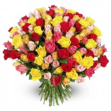 Colorful Bunch of 70 Mixed Roses for Valentines Day