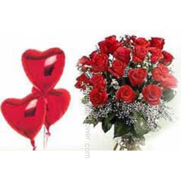 A romantic gift to your Love,Bunch of 20 Red Roses and Balloons on Valentines Day.