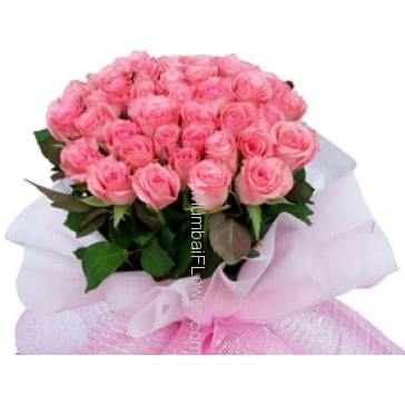 Beautiful Bunch of 30 Baby Pink Roses,decorated with wonderful pink net.