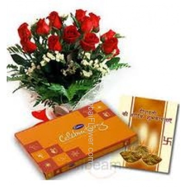 Bunch of 12 Red Roses and Cadbury Celebration Chocolates