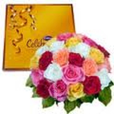 Bunch of 24 Mixed Roses and Cadbury  Celebration  Chocolates