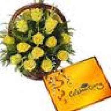 Basket of 24 Yellow Roses and Cadbury Calibration Chocolates