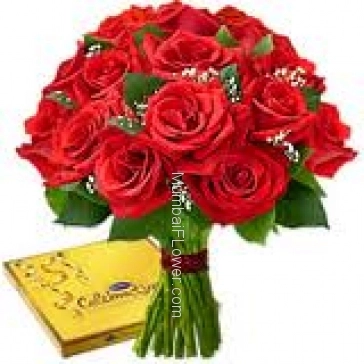 Bunch of 24 Red Roses and Cadbury Celebration Chocolates