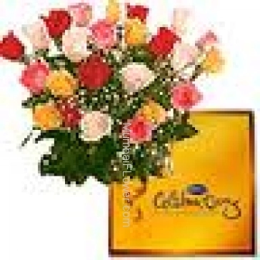 Bunch of 30 Mixed Roses and Cadbury Celebration Chocolates 