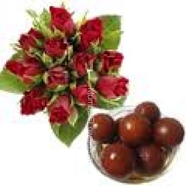 Bunch Of 12 Red Roses and 1 Kg. Gulab Jamun 