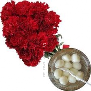 Bunch Of 20 Red Flowers and 1 Kg. Rosogulla 