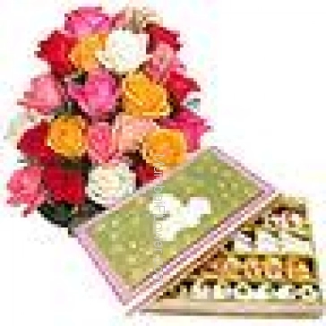Bunch Of 24 Mixed Roses and Pack of 1 Kg. Assorted  Mixed Mithai


Assorted 
