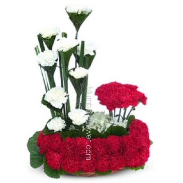 Beautiful combination of Arrangement of 30 Red Carnation and 10 White Carnation to express your innocent love feeling.  Please Note: We may substitute colors or flowers as per availability.