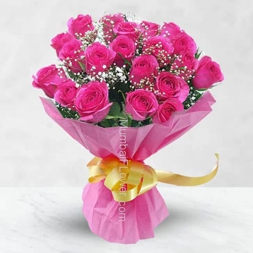 Total Bunch of 24 Pink Roses with green combination for your dear one. 