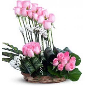 Arrangement of 30 Pink Roses nicely decorated with greens for your suitable occasion.  Please note: Photo is for idea only, actual shipment may vary.